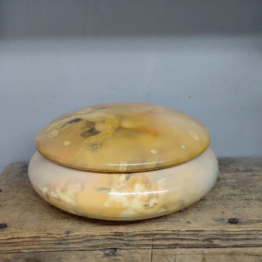 Vintage Cherub Satin Lined Lidded Dish